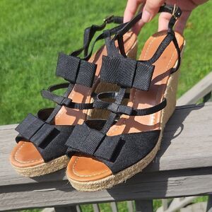 Kate Spade Black Bow Espadrille Wedge Sandals Size 11